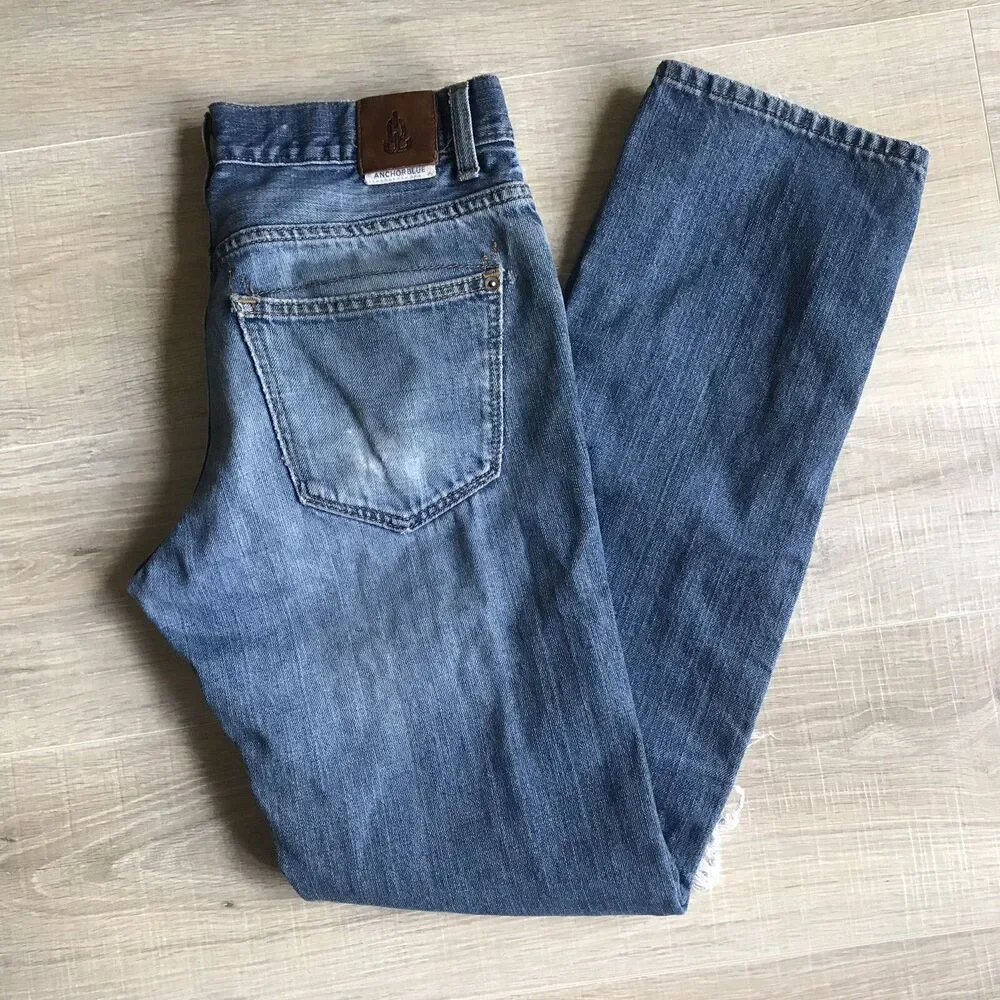 Anchor Blue Distressed Blue Jeans Mens Sz 30 x 32 Slim Fit